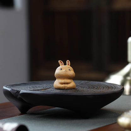 SILINE Yixing Zisha Clay Tea Pet,Chinese Zodiac Signs Statues Animal Figurine,Gongfu Tea Tray Accessories Ornament (Rabbit,Yellow Dianni Clay)