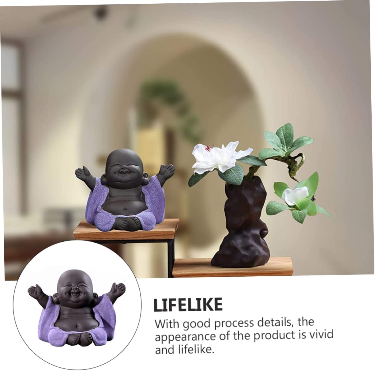 Didiseaon 2 Pcs Tea Pet Little Monk Happy Buddha Sculpture Zen Monk Decoration Monk Statue Tea Mascot Maitreya Statue Tabletop Zisha Tea Pet Tea Pet Figurine Zisha Pottery Desk Baby China