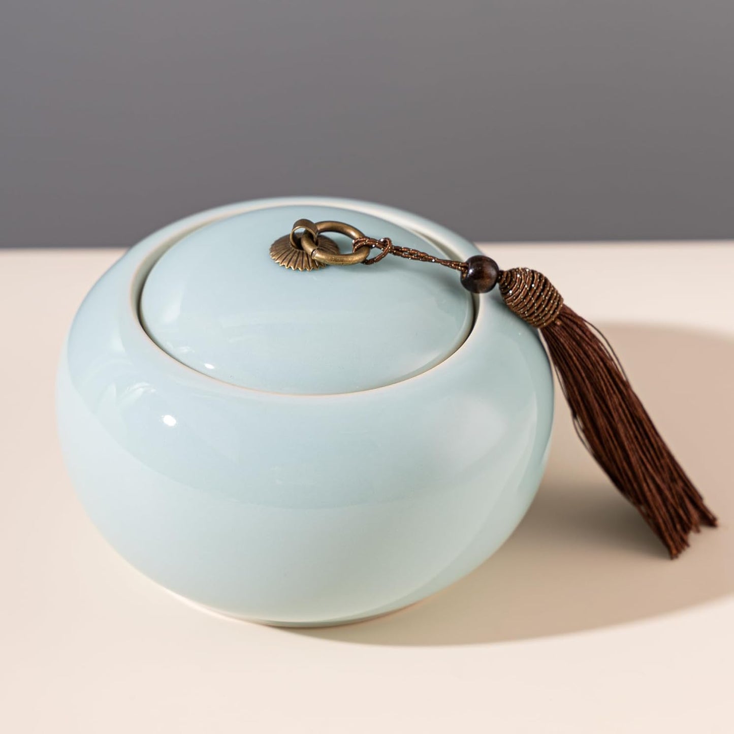SILINE Longquan Celadon Loose Tea Storage Jar, 20 oz/600ml Green Porcelain Airtight Container -Di Kiln,Pink Cyan