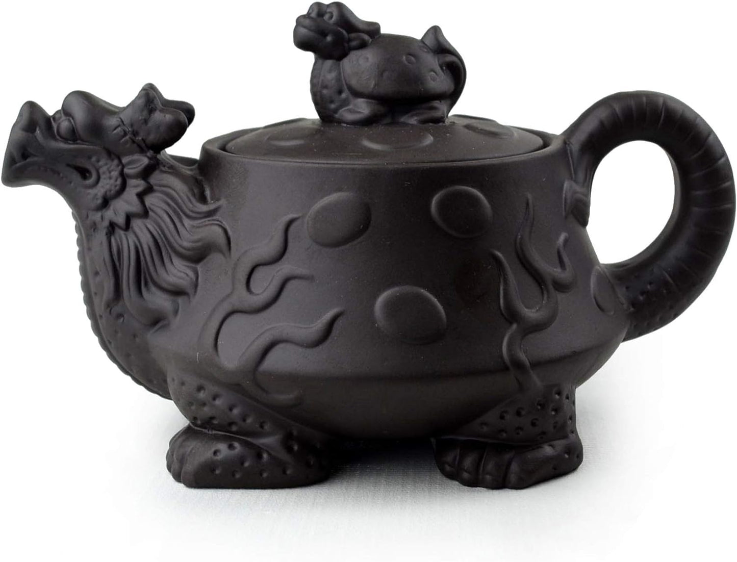 Teapot Chinese Dragon Tortoise Auspicious Fengshui Zisha Clay Gongfu Tea Pots for Loose Tea (Black)