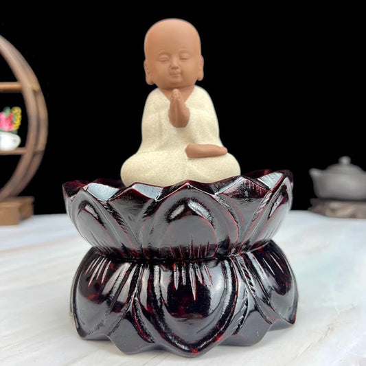 YTDJJWLS 11.5cm Guanyin Lotus Base Supporting Solid Wood Carving Crafts Decoration Buddha Statues Base