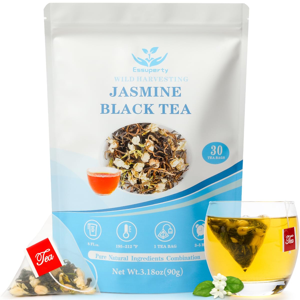 Essuperty- Rose Pu 'er Tea, Rose Puerh Tea Bags, Eco-Conscious Tea Bags, Caffeinated, All Natural Ingredients