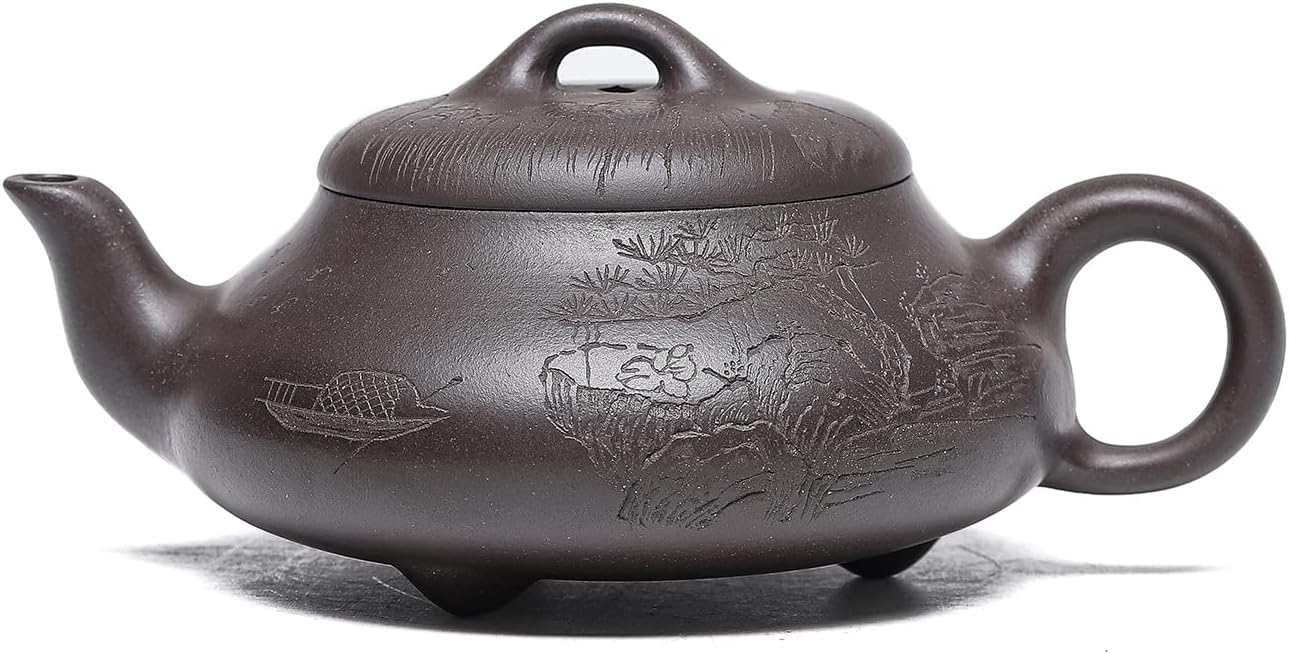 SILINE Zisha Teapot, Chinese Yixing Clay Handmade Teapot 6.7 Oz, Infuse Brew Kung Fu Loose Leaf Tea Maker -HantangShipiao,Black Clay