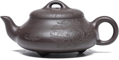 SILINE Zisha Teapot, Chinese Yixing Clay Handmade Teapot 6.7 Oz, Infuse Brew Kung Fu Loose Leaf Tea Maker -HantangShipiao,Black Clay
