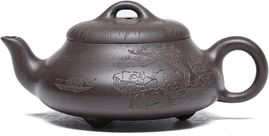 SILINE Zisha Teapot, Chinese Yixing Clay Handmade Teapot 6.7 Oz, Infuse Brew Kung Fu Loose Leaf Tea Maker -HantangShipiao,Black Clay