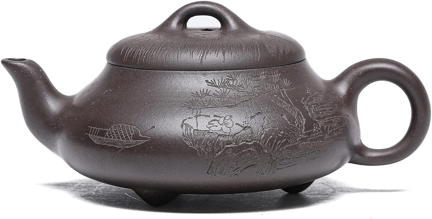 SILINE Zisha Teapot, Chinese Yixing Clay Handmade Teapot 6.7 Oz, Infuse Brew Kung Fu Loose Leaf Tea Maker -HantangShipiao,Black Clay