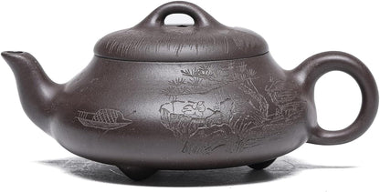 SILINE Zisha Teapot, Chinese Yixing Clay Handmade Teapot 6.7 Oz, Infuse Brew Kung Fu Loose Leaf Tea Maker -HantangShipiao,Black Clay