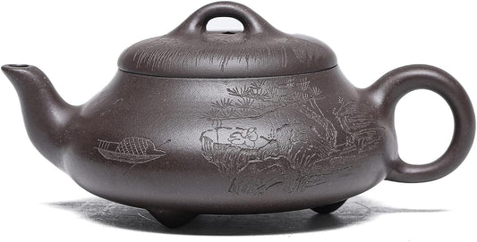 SILINE Zisha Teapot, Chinese Yixing Clay Handmade Teapot 6.7 Oz, Infuse Brew Kung Fu Loose Leaf Tea Maker -HantangShipiao,Black Clay