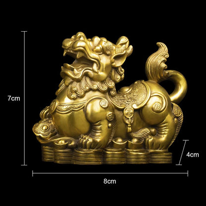 BRABUD Handmade Brass Feng Shui Pi Yao/Pi Xiu for Wealth Good Luck Figurine Collectible Home Decor Set of 2