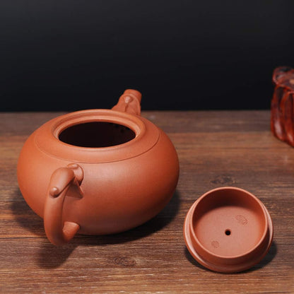 Handmade Yixing Zisha Tea Set,Large Capacity Ceramic Teapot with Set of 4 Tea Cups,Faucet Ruyi Tea Pot,14oz/400ml