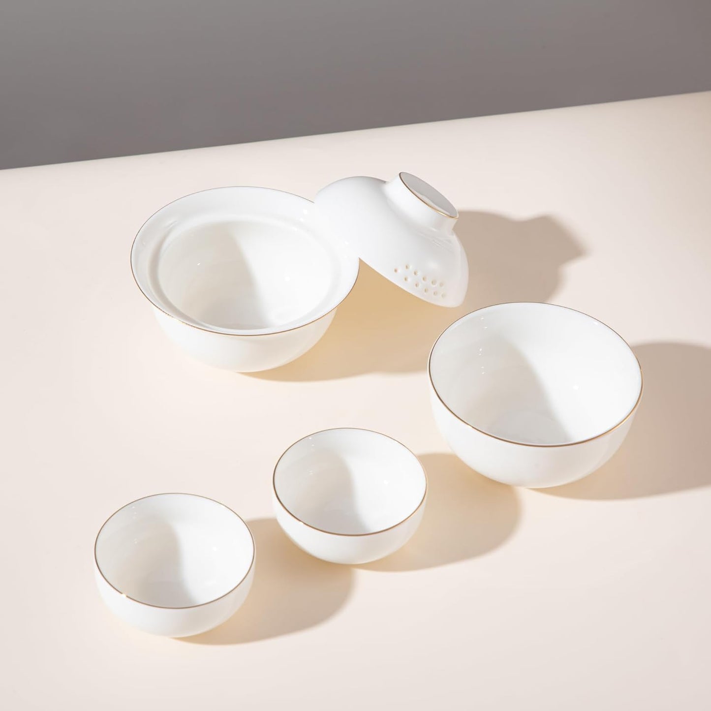 SILINE Ceramic Travel Gaiwan Kungfu Tea Set,Chinese Suet Jade White Porcelain Tea Bowl Set,Portable for Home Business Outdoor Hotel (White)