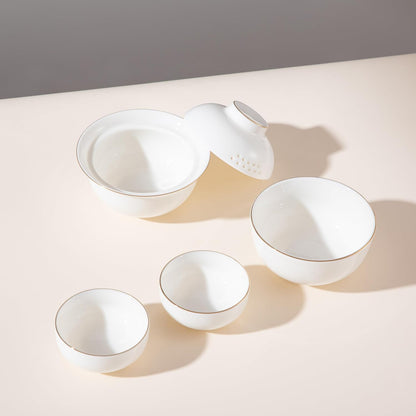 SILINE Ceramic Travel Gaiwan Kungfu Tea Set,Chinese Suet Jade White Porcelain Tea Bowl Set,Portable for Home Business Outdoor Hotel (White)