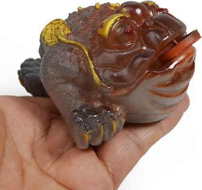 Toad Changing Color Resin Decoration KungFu Tea Tray Prosperity Good Luck (Red)