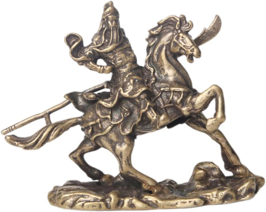 Garneck 3pcs Bronze Ware of Guan Yu on Horseback god of Wealth Figurine Prosperity Decor Chinoiserie Ornaments Samurai Riding Horse Sculpture feng Shui Statue Zisha Tea pet Lucky Brass