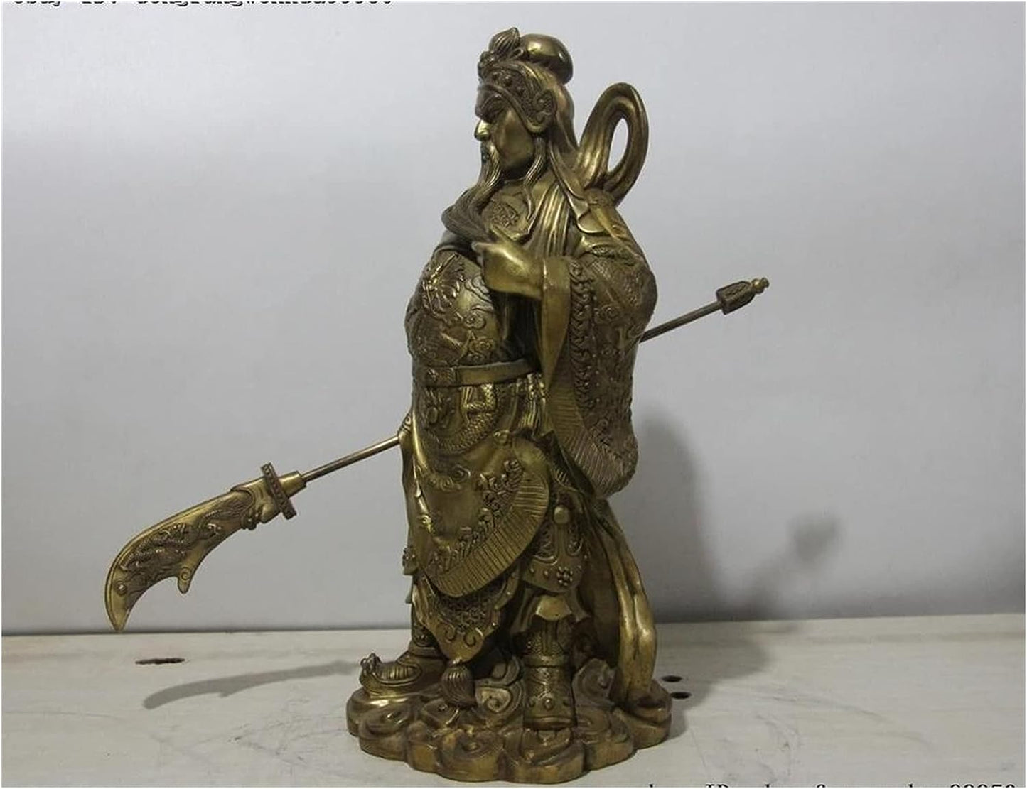 GaYouny Buddha Statue Brass Bronze Dragon Guangong Guan Gong Yu Hold Knife Statue