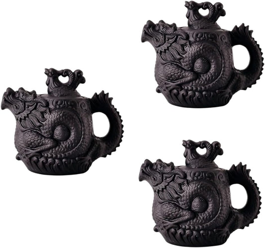 MAGICLULU 3pcs Dragon Phoenix Purple Clay Teapot Mini Travel Heater