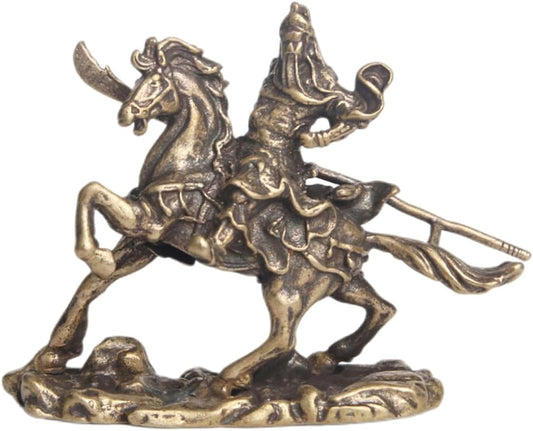 ABOOFAN Bronze Ware of Guan Yu on Horseback Desk Topper fengshui guan yu Statue Chinese feng Shui Figurine God of Samurai Riding Horse Sculpture Tabletop Ornament Animal Brass Display