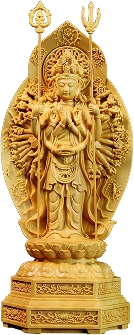 Weiping - Creative Design Thousand-Hand Guanyin Sculpture Wood Carving Buddha Statue Feng Shui Desktop Decoration Home Decoration Indoor Statue