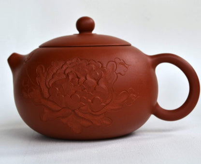 Teapot 200ml Chinse Yixing Clay Genuine Xi Shi Pot Gongfu Tea Handmade Carved Peony Infuser for Loose Tea Zhu Ni Zisha