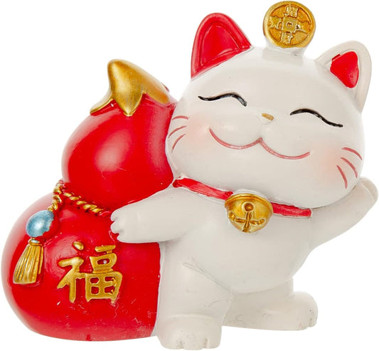Mini Maneki Neko Statue,Money Lucky Cat Figurine-Caishen Cat,CAI Shen Cat-Lucky Fortune Cat,Chinese Japanese Lucky Cat,Cute Wealth Cat-Chinese New Year Gift,Feng Shui Home Car Shop Decor