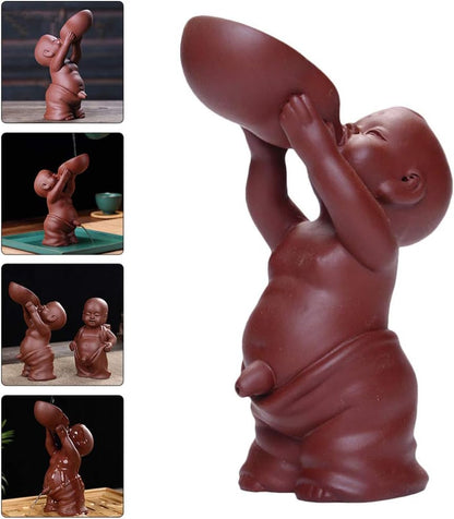 EXCEART Kids Suit Desk Accessories Set Zisha Tea Accessory Chinese Zisha Tea Pet Water Tea Tray Pet Accessories Little Zen Monk Statue Pee Boy Tea Tray for Tea Lovers Chinese Decor Desktop Decor