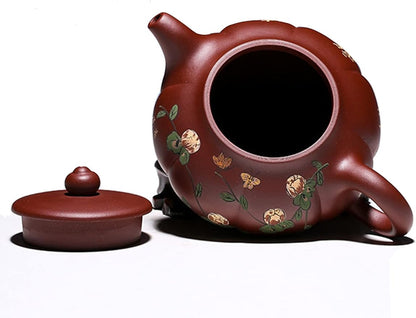 Hand Painted Zisha Teapot Purple Clay 280ml/9.8oz - Rich and Long Mud Kettle Pottery Handmade Classical Tea Set