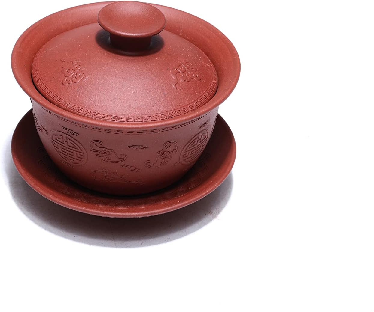 SILINE Yixing Zisha Purple Clay Gaiwan,Chinese Kungfu Tea Bowl Cup,Blooming and Loose Leaf Tea Maker Set,4 oz (Zhufu,Red Clay)