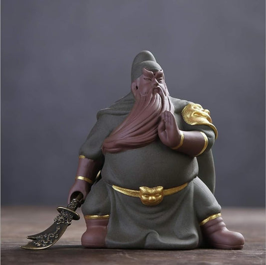 KKONION Chinese Style Ceramic Guan Gong Statue Modern Art Sculpture Purple Clay God of War Guan Yu Figurines Home Decoration