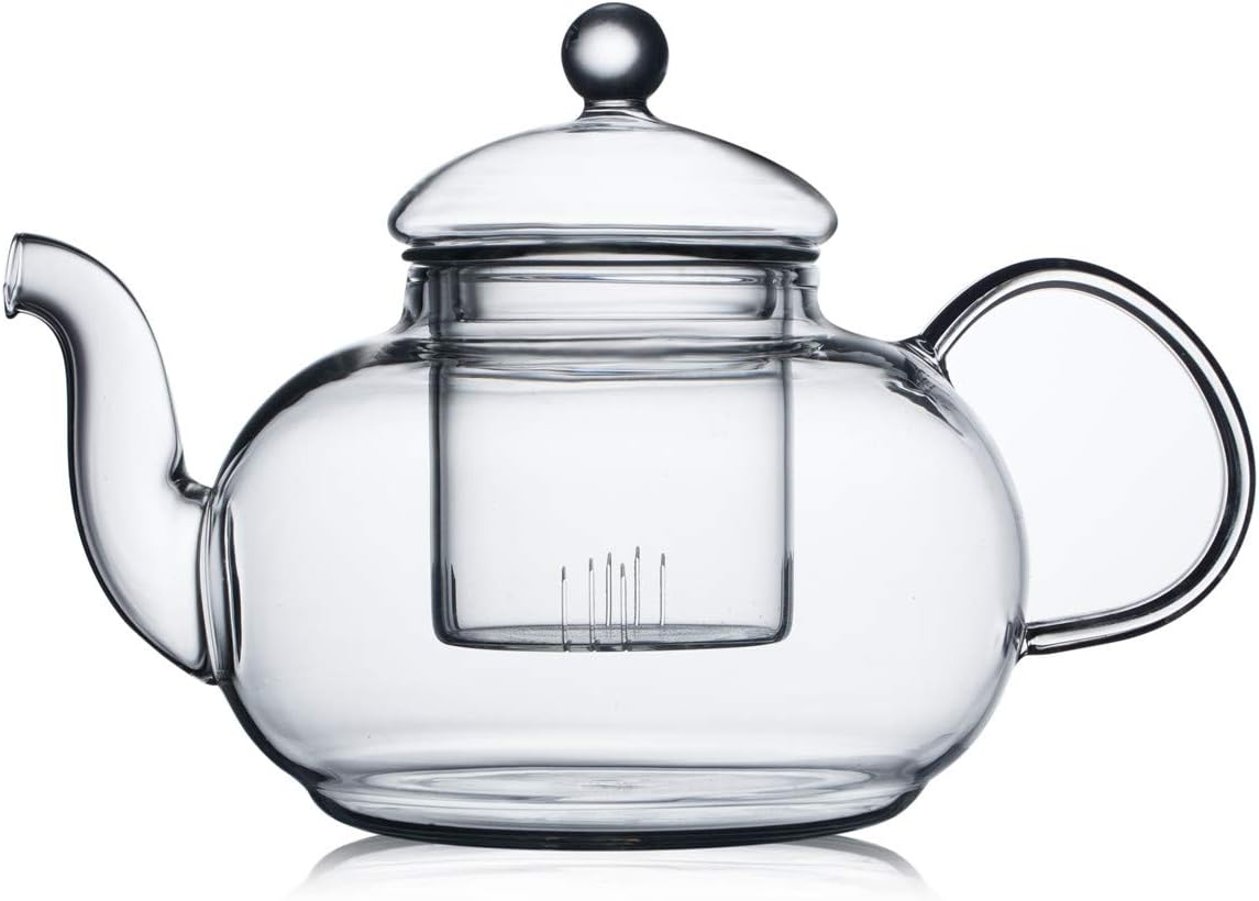 CnGlass 33.8oz Glass Teapot with Removable Infuser,Stovetop Safe Tea Kettle,Blooming & Loose Leaf Tea Pot