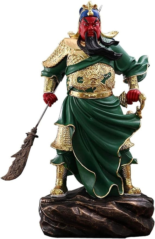 Metal Ornament Figurine,Art Sculpture, Buddha Garden Ornament Lifelike Guan Gong God of Wealth Statue Green Robe/ Red Robe Guan Yu Feng Shui Home Officeation Tabletop Ornaments Good Lucky Gifts Zen