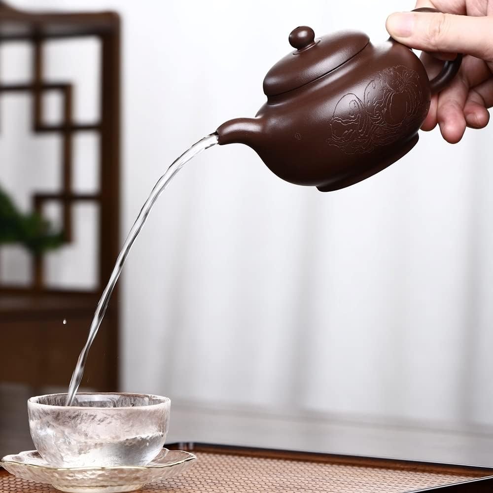 SILINE Collectible Zisha Teapot 10 Oz with Certificate,Master Handmade Yixing Clay Tea Pot for Brew Kung Fu Tea Maker (Puyuan,Purple Clay)