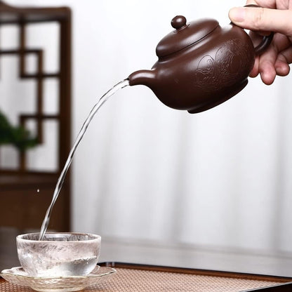SILINE Collectible Zisha Teapot 10 Oz with Certificate,Master Handmade Yixing Clay Tea Pot for Brew Kung Fu Tea Maker (Puyuan,Purple Clay)