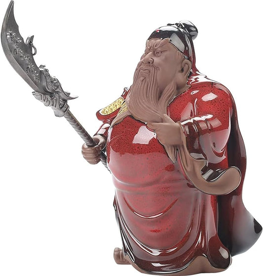 MOBEDICN Ceramic Guan Gong Statue,Chinese Style Guan Yu Statue for Home Office Decor,Feng Shui Decor Kuan Gong Statue Figurine Sculpture Desktop Ornaments