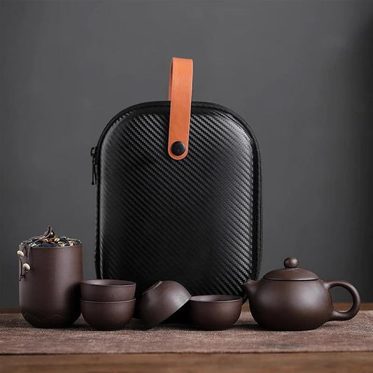 Afternoon Tea Set Purple Sand Tea Cup Ceramic Portable Teapot Set Outdoor Travel Gaiwan Tea Cup of Ceremony Teacup Fine Gift Kung Fu Tea Set Tea Set for Adults