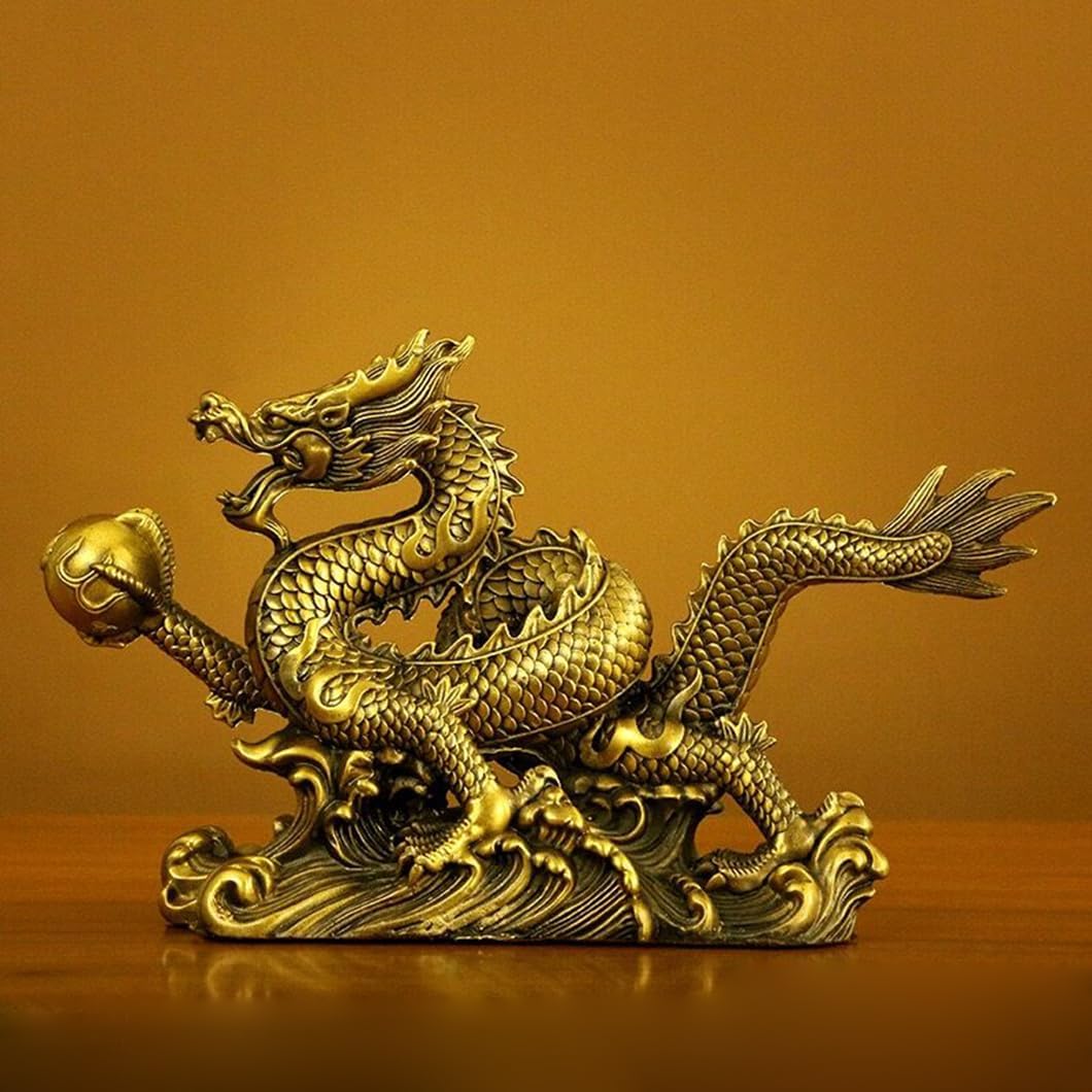 Brass Chinese Feng Shui Dragon Statue Sculpture Home Office Decoration Tabletop Decor Ornaments for Wealth and Success Good Lucky Gifts