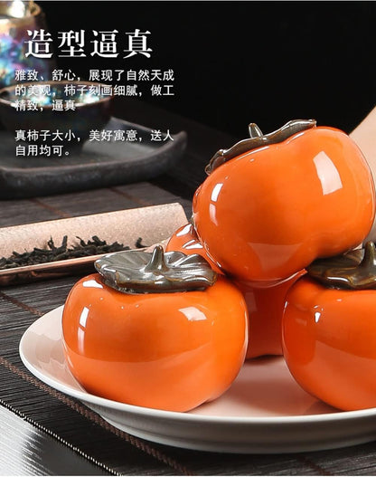 Liang baobao 2pcs Mini Tea Storage Containers ceramic jars with lids persimmon Jar container Orange Ornament for Tea Coffee Food Herb Candy Chocolate Sugar Spices (persimmon)