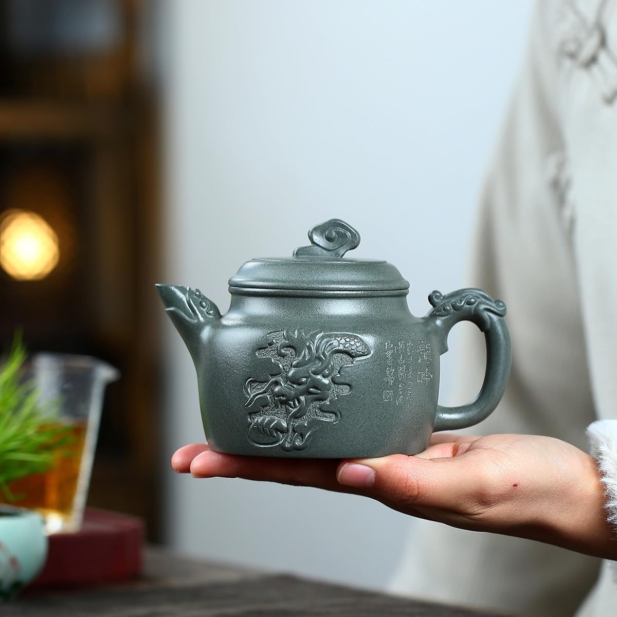SILINE Precious Yixing Clay Small Teapot 8.8 Oz /260ml,Chinese Official Master Handmade Zisha Tea Poy,Infuse Brew Kung Fu Tea Maker (HanYun,Zhuni Red Clay)