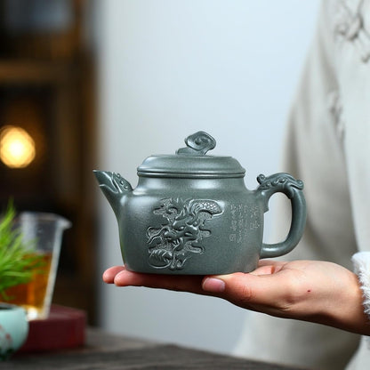 SILINE Precious Yixing Clay Small Teapot 8.8 Oz /260ml,Chinese Official Master Handmade Zisha Tea Poy,Infuse Brew Kung Fu Tea Maker (HanYun,Zhuni Red Clay)