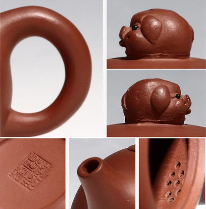 Teapot 9.5oz Chinese Yixing Xishi Tea Pots Handmade Zisha Genuine Clay Pig Lid