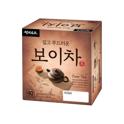 Ssanggye Pu-erh Tea 0.6g X 40 Tea Bags, 100% Naturally Fermented Puer Pu'er Tea Contains Natural Caffeine Anti-Inflammation Improves Digestion Boost Energy and More Health Benefits