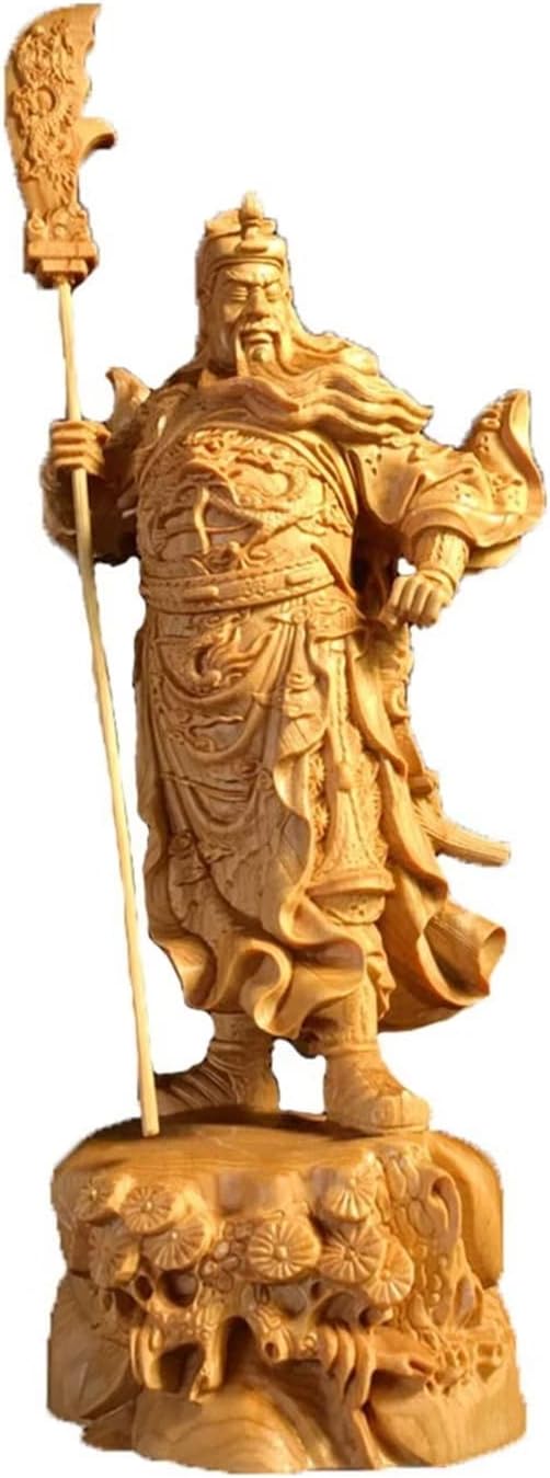 xiledu Hand -Carved Solid Wood Guan Gong Statue Desktop Shelf Decor,Feng Shui Gift God of Wealth Guan Yu Statue Home Office Decor