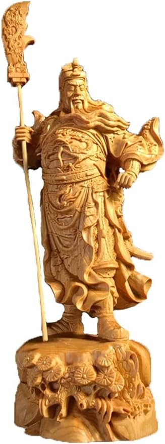 xiledu Hand -Carved Solid Wood Guan Gong Statue Desktop Shelf Decor,Feng Shui Gift God of Wealth Guan Yu Statue Home Office Decor