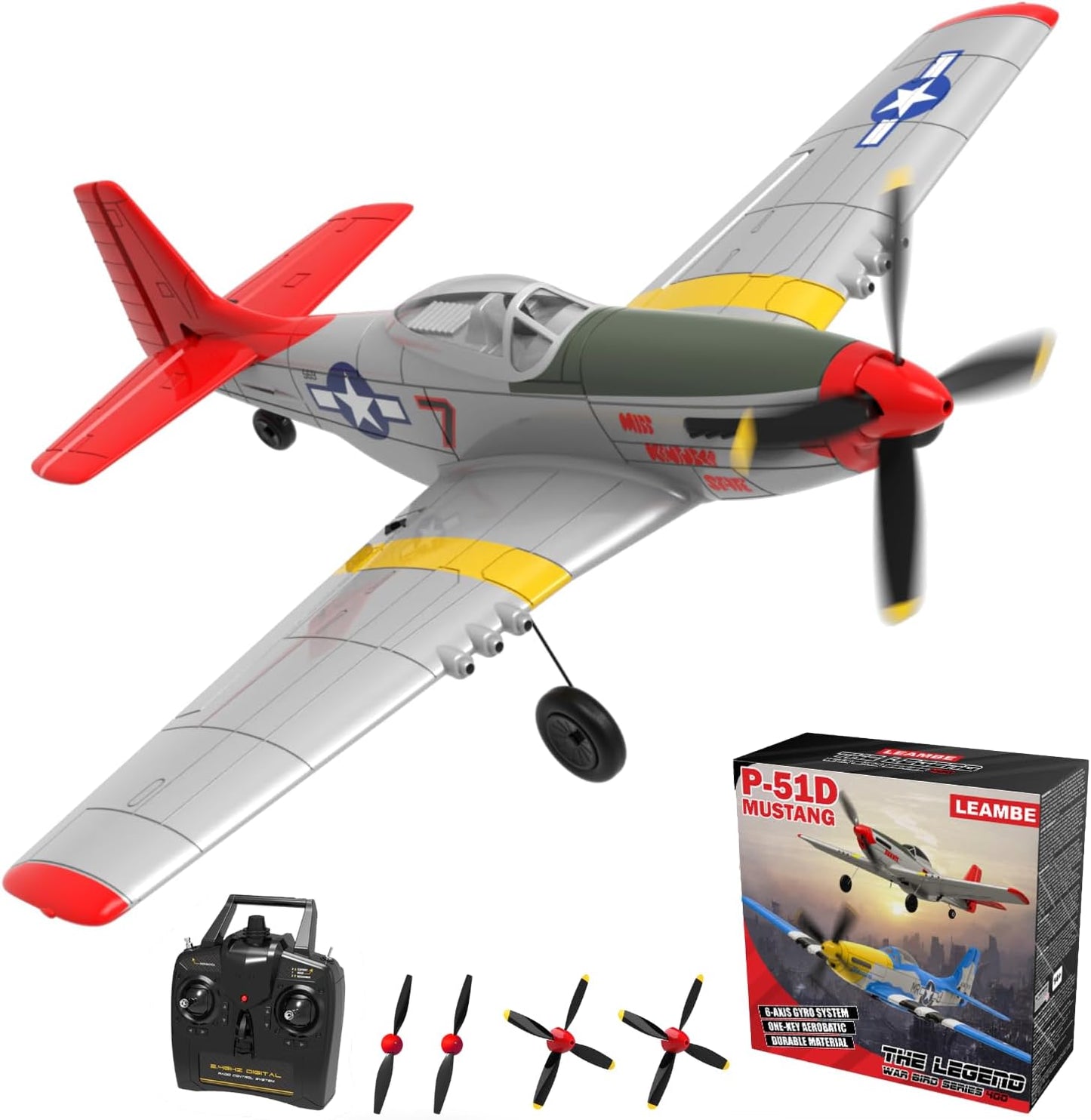 LEAMBE 4 Channel RC Plane, Ready to Fly Aerobatic Aircraft, Easy Control for Beginners, P51 Mustang RC Airplane Best Gift for Boys & Adults