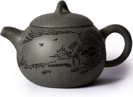 Teapot Xishi 6oz Chinese Yixing Zisha Tea Pots Green Clay Handmade Carved