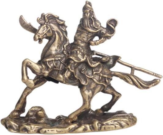 HOMSFOU Bronze Ware of Guan Yu on Horseback Samurai Riding Horse Sculpture God Desk Topper Lucky Chinoiserie Ornaments Home Table Fengshui Guan Yu Guan Yu Figurine Statue Tea Animal Brass