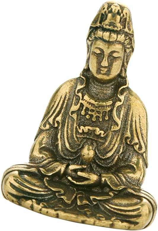 MARMERDO Brass Buddha Chinese Feng Shui Statue Table Avalokitesvara Sculpture Kwan Sculptures Meditating Buddhist Sculpture Brass Guan Figurine Quan Statue Guan Yu Desktop Men and Women
