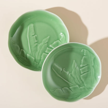 SILINE 8" Green Porcelain Dinner Plates Set,2 PCS Genuine Longquan Celadon Tableware Plates (Classic Cyan)