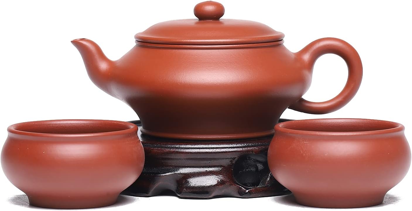 SILINE Zisha Tea Pot Set,Master Handmade Genuine Yixing Clay Teapot 5.4 Oz with 2 Cups (Hanwan,Zhuni Clay)