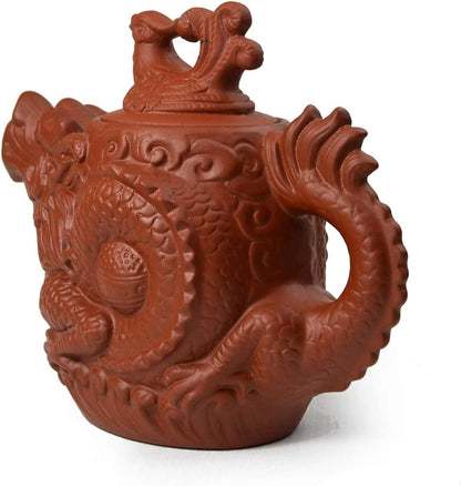 Teapot Chinese Dragon Phoenix Auspicious Happy Zisha Gongfu Tea Pots Red for Loose Tea (18oz Red)