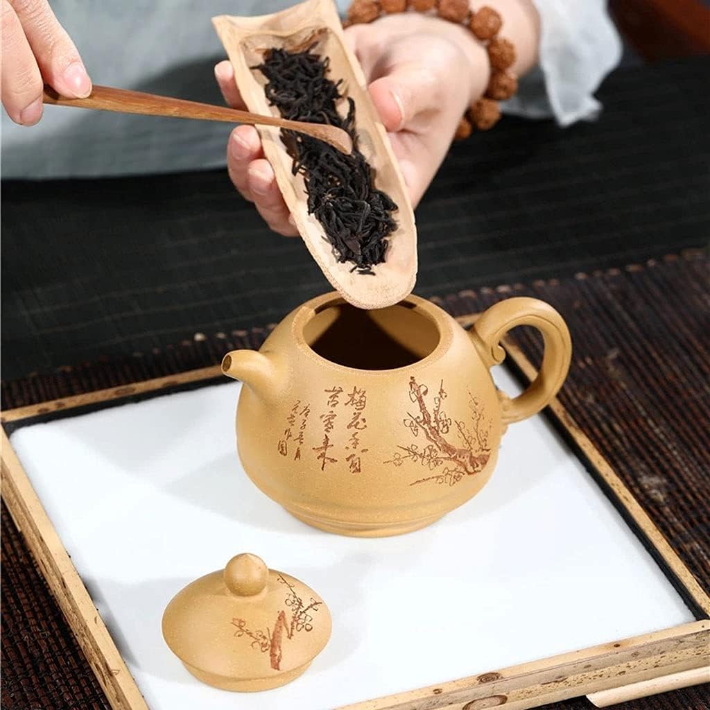 Tea Kettle Stovetop Traditional Zisha Teapot Hand Carved Painted Plum Teapot Home Kung Fu Tea Set(240ml/8.4oz)
